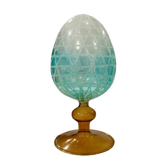 Delicate Turquoise and Gold Colored Glass Pier 1 Decorative Egg - Picture 2 of 6